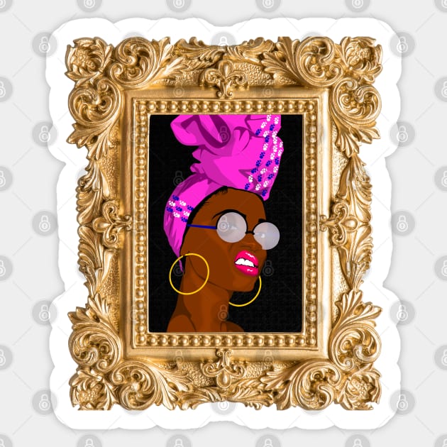 Black African Woman Wearing Scarf Hoop Earrings 2 Sticker by AlmostMaybeNever